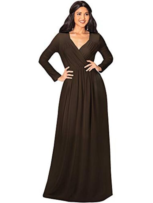 KOH KOH Womens Long Sleeve Empire Cocktail Elegant Evening Versatile Maxi Dress