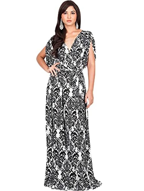 KOH KOH Womens Long Summer Flowy Short Sleeve V-Neck Printed Gown Maxi Dress