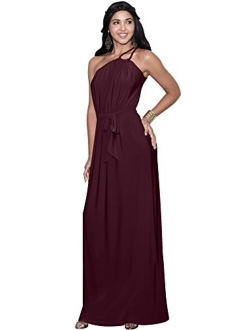 Womens Long Sleeveless One Shoulder Evening Summer Bridesmaid Maxi Dress