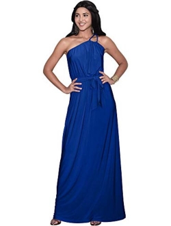 Womens Long Sleeveless One Shoulder Evening Summer Bridesmaid Maxi Dress