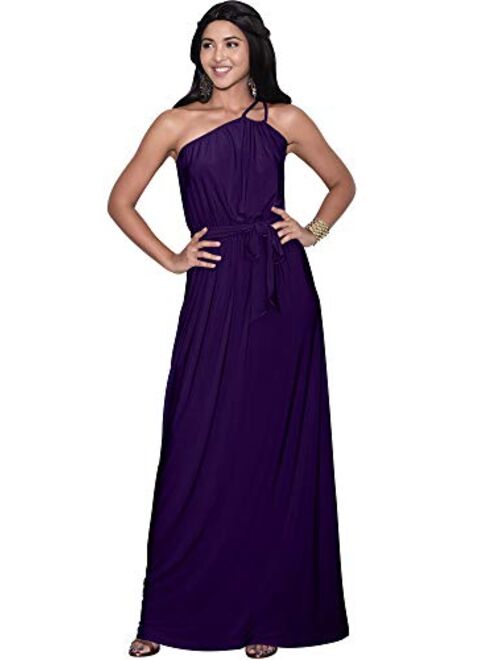 KOH KOH Womens Long Sleeveless One Shoulder Evening Summer Bridesmaid Maxi Dress