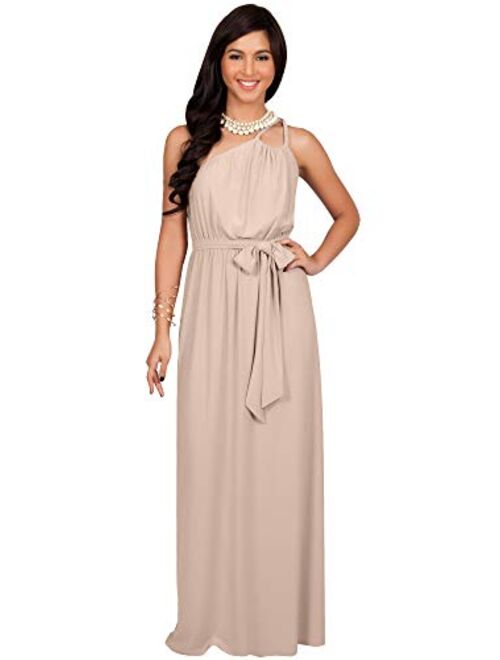 KOH KOH Womens Long Sleeveless One Shoulder Evening Summer Bridesmaid Maxi Dress