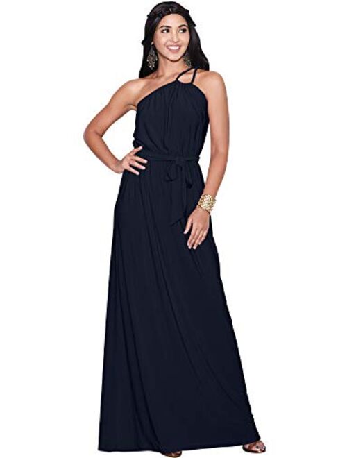 KOH KOH Womens Long Sleeveless One Shoulder Evening Summer Bridesmaid Maxi Dress