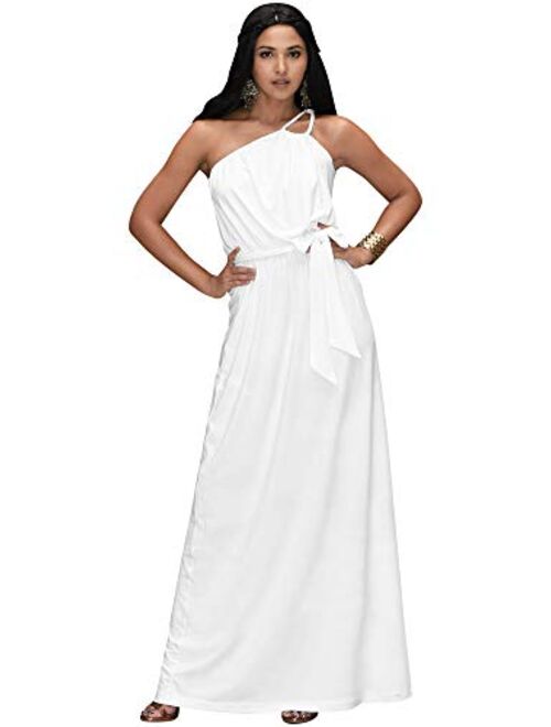 KOH KOH Womens Long Sleeveless One Shoulder Evening Summer Bridesmaid Maxi Dress