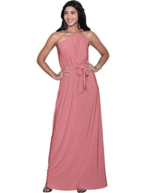 KOH KOH Womens Long Sleeveless One Shoulder Evening Summer Bridesmaid Maxi Dress