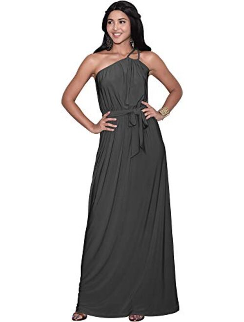 KOH KOH Womens Long Sleeveless One Shoulder Evening Summer Bridesmaid Maxi Dress