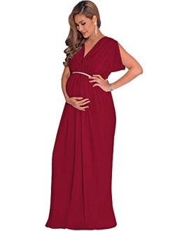 Womens Long Short Sleeve V-Neck Maternity Summer Flowy Gown Maxi Dress