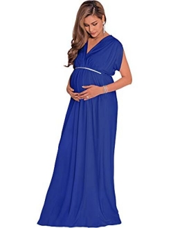 Womens Long Short Sleeve V-Neck Maternity Summer Flowy Gown Maxi Dress