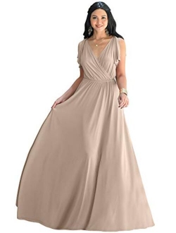 Womens Long V-Neck Ruffle Sleeveless Bridesmaid Prom Gown Maxi Dress