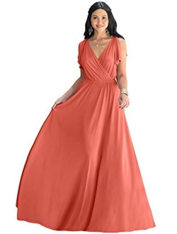 Womens Long V-Neck Ruffle Sleeveless Bridesmaid Prom Gown Maxi Dress