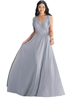 Womens Long V-Neck Ruffle Sleeveless Bridesmaid Prom Gown Maxi Dress