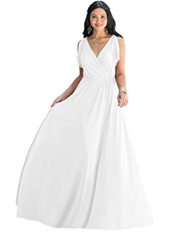 Womens Long V-Neck Ruffle Sleeveless Bridesmaid Prom Gown Maxi Dress