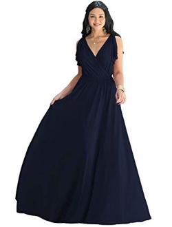 Womens Long V-Neck Ruffle Sleeveless Bridesmaid Prom Gown Maxi Dress