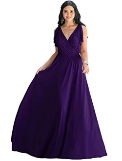 Womens Long V-Neck Ruffle Sleeveless Bridesmaid Prom Gown Maxi Dress