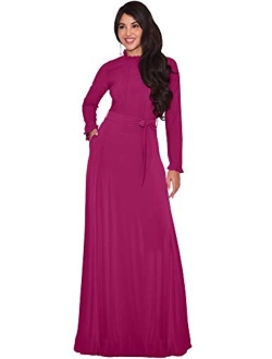 Womens Long Sleeve Elegant Pockets Fall Winter Evening Maxi Dress Gown