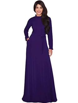 Womens Long Sleeve Elegant Pockets Fall Winter Evening Maxi Dress Gown