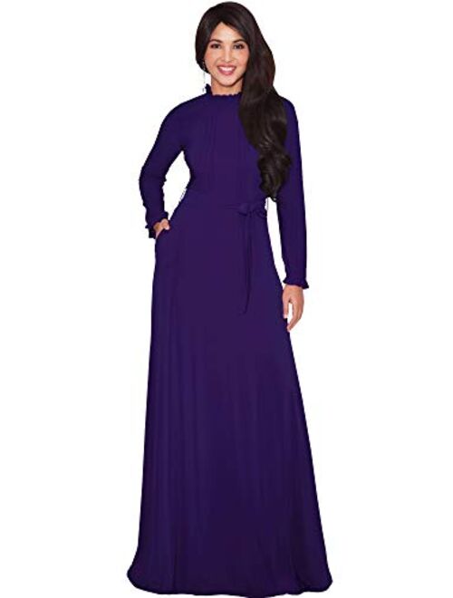 KOH KOH Womens Long Sleeve Elegant Pockets Fall Winter Evening Maxi Dress Gown