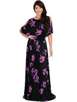 Womens Long Short Sleeve Printed Summer Sexy Casual Sundress Maxi Dress