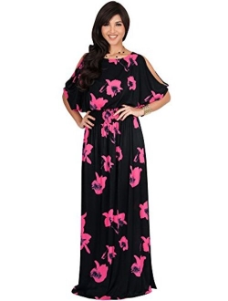 Womens Long Short Sleeve Printed Summer Sexy Casual Sundress Maxi Dress