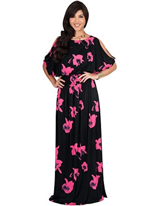 KOH KOH Womens Long Short Sleeve Printed Summer Sexy Casual Sundress Maxi Dress