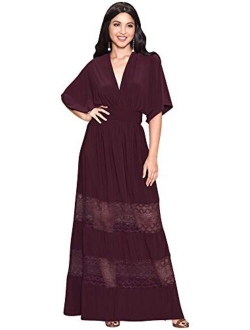 Womens Sexy Summer V-Neck Half Sleeve Layered Lace Maxi Dress