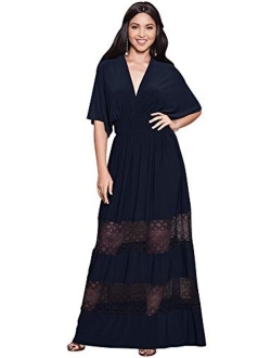 Womens Sexy Summer V-Neck Half Sleeve Layered Lace Maxi Dress