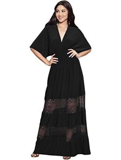 Womens Sexy Summer V-Neck Half Sleeve Layered Lace Maxi Dress