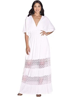 Womens Sexy Summer V-Neck Half Sleeve Layered Lace Maxi Dress