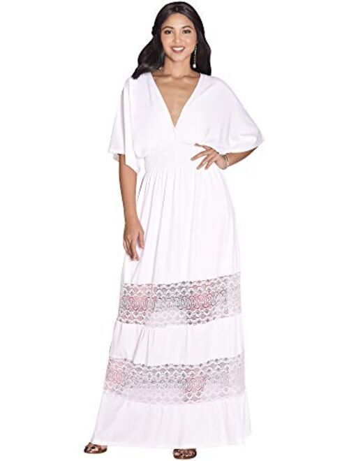 KOH KOH Womens Sexy Summer V-Neck Half Sleeve Layered Lace Maxi Dress