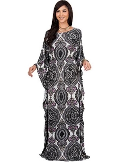 Womens Long Kaftan Boho Print Jersey Flowy Casual Abaya Gown Maxi Dress