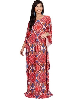 Womens Long Kaftan Boho Print Jersey Flowy Casual Abaya Gown Maxi Dress