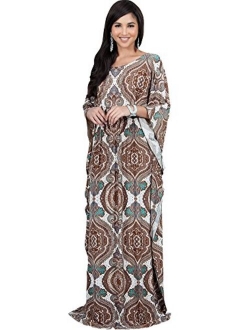 Womens Long Kaftan Boho Print Jersey Flowy Casual Abaya Gown Maxi Dress