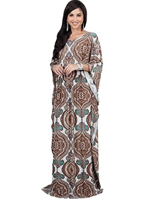 KOH KOH Womens Long Kaftan Boho Print Jersey Flowy Casual Abaya Gown Maxi Dress