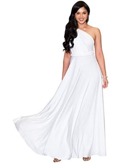 Womens Long Bridesmaid One Shoulder Convertible Wrap Cocktail Maxi Dress