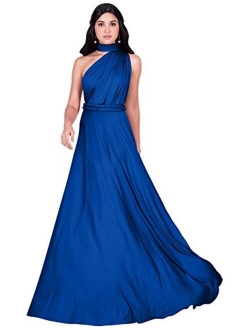 Womens Long Bridesmaid One Shoulder Convertible Wrap Cocktail Maxi Dress