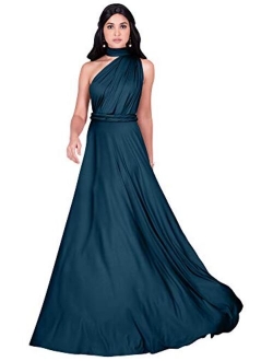 Womens Long Bridesmaid One Shoulder Convertible Wrap Cocktail Maxi Dress