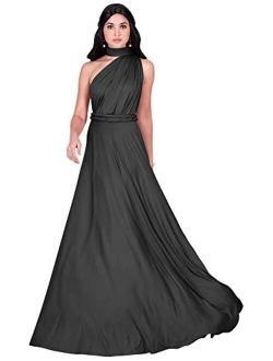 Womens Long Bridesmaid One Shoulder Convertible Wrap Cocktail Maxi Dress