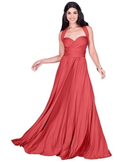 Womens Long Bridesmaid One Shoulder Convertible Wrap Cocktail Maxi Dress