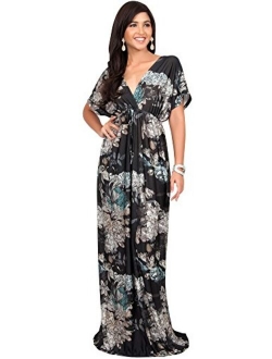 Short Kimono Sleeve V-Neck Floral Summer Long Casual Maxi Dress