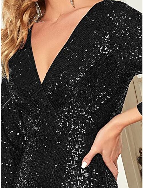 Ever-Pretty Women Sequin Evening Dress Long Sleeve Side Split Evening Gowns 0824