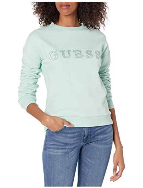 GUESS Women's Active Long Sleeve Embroidered Logo Sweatshirt