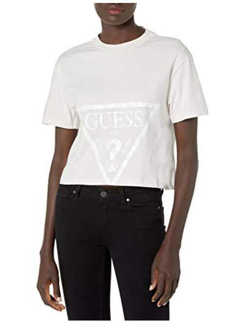 GUESS Women's Active Short Sleeve Oversized Logo Cropped T-Shirt