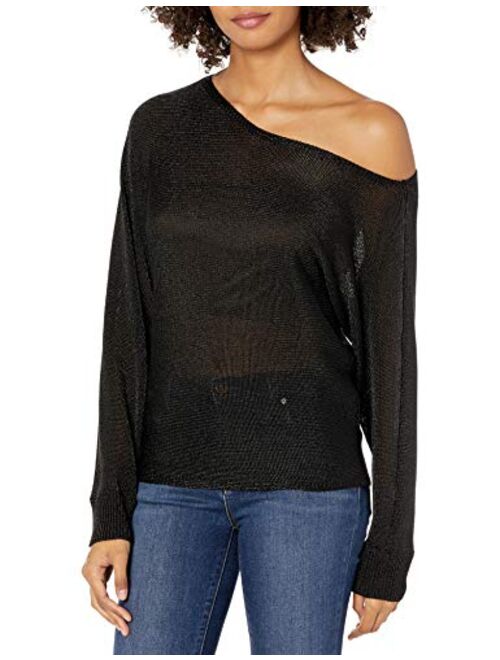 GUESS Women's Long Sleeve Catrina Off The Shoulder Lurex Cord Sweater