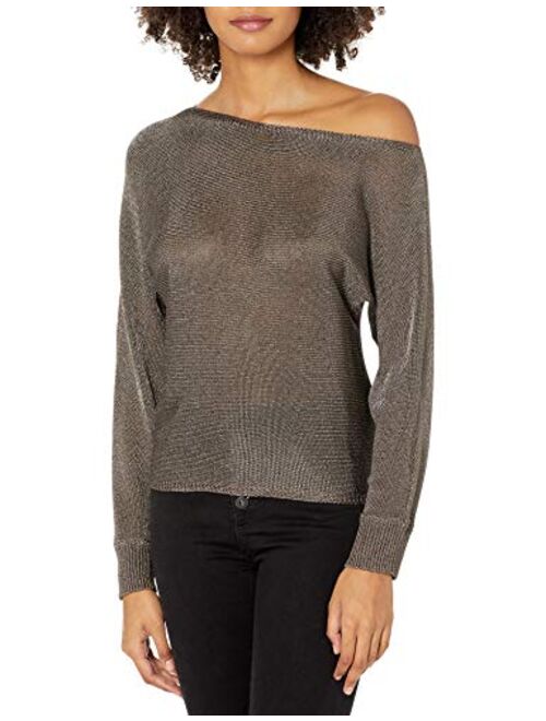 GUESS Women's Long Sleeve Catrina Off The Shoulder Lurex Cord Sweater