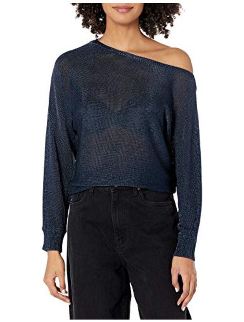 GUESS Women's Long Sleeve Catrina Off The Shoulder Lurex Cord Sweater