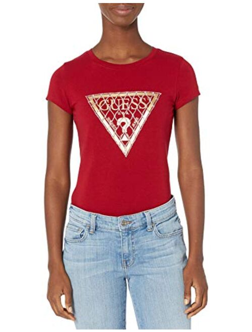 GUESS Women's Short Sleeve Mesh Chain Logo Tee