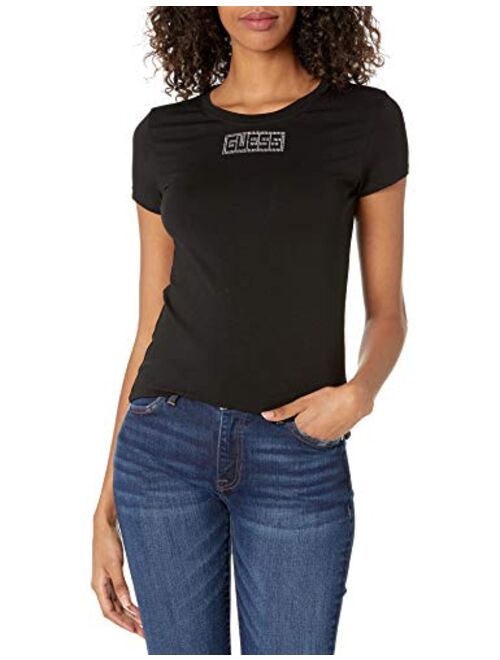 GUESS Women's Short Sleeve Crystals Logo Tee