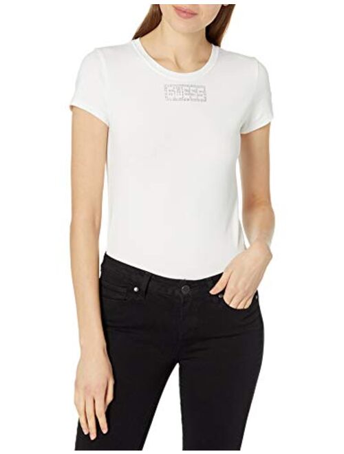 GUESS Women's Short Sleeve Crystals Logo Tee