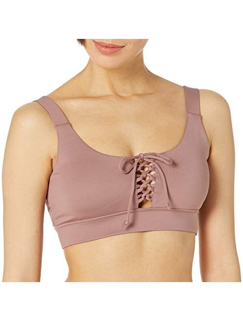 GUESS Women's Active Medium Support Sports Bra with Lace-up Detail