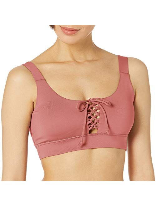 GUESS Women's Active Medium Support Sports Bra with Lace-up Detail